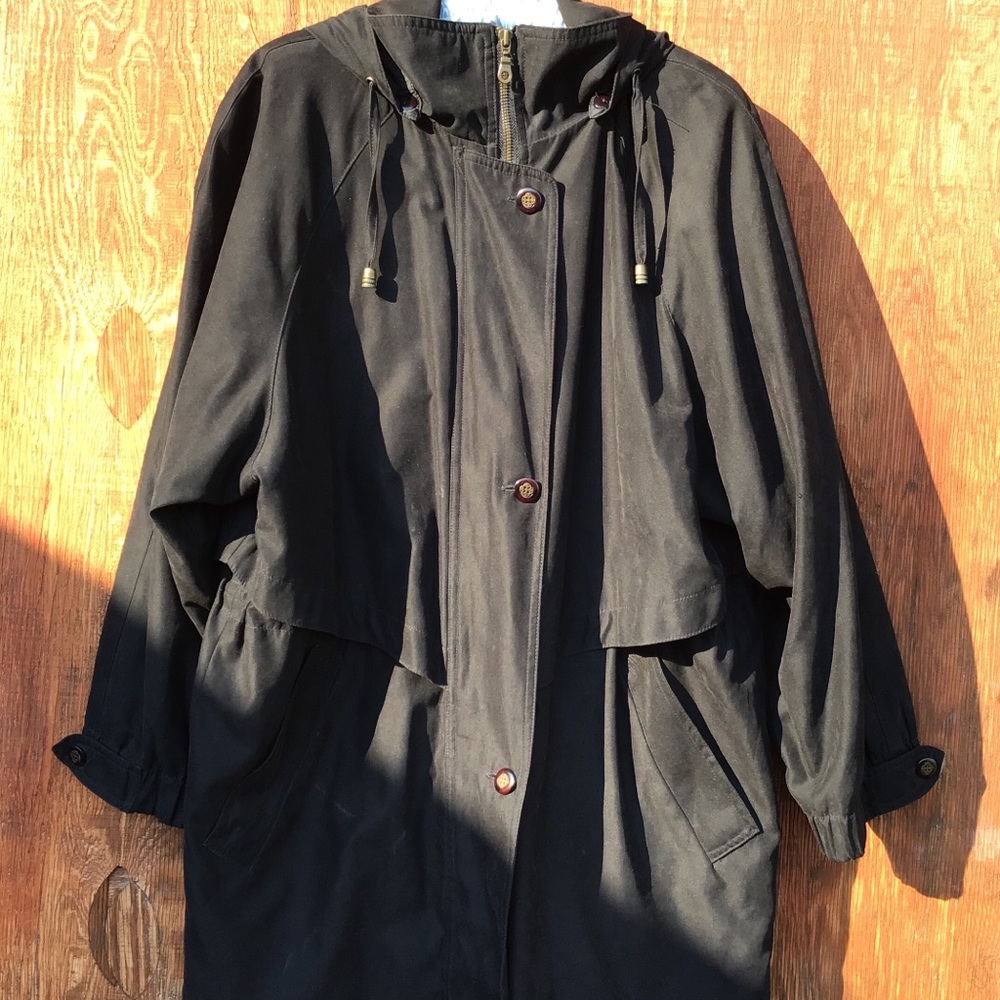 Microfiber black hooded trench coat
